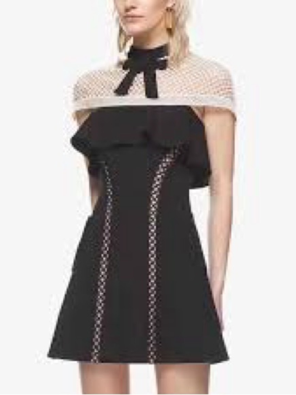 Self-Portrait black and white lace bow mini dress Size 4